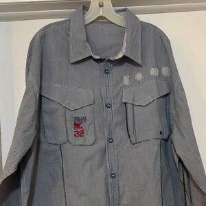 Blue checked detailed Button-Up Shirt